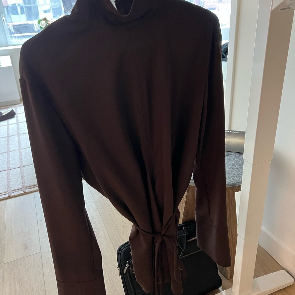 Zara Brown Long Sleeve Mandarin Collar Blouse